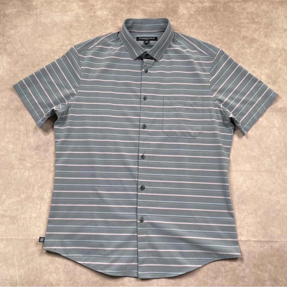 Mizzen Main Leeward Shirt Mens Medium Trim Short Sleeve Chambray Button